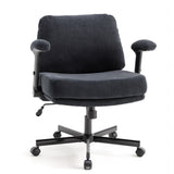 Chair with Wheels and Flip Arms-Comfy Fabric Cross Legged Office Chair with Thick Cushion&Wide Seat, 15752101