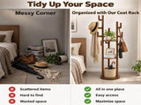 Coat Rack Freestanding, Solid Wood Rotary Coat Rack with 3 Storage Shelves & 9 Hooks, Coat Tree for W3204P577705