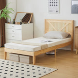 ZNTS Twin Size Solid Wood Platform Bed Frame with Headboard Natural 75180320