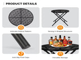 18 inch Folding Side Table, Metal Steel Outdoor Round Coffee Table with Flower Cutouts for 23715014