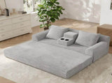 72 inches Soft Striped Corduroy Convertible Sofa Bed, Gray Fold Out Lounge Couch with Cup Holders & W5156P544108