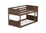 Twin over Twin Floor Bunk Bed Panelled Headboard and Footboard, Solid Rubber Wood Foundation W504P263818