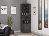 Syrah Corner Bar Cabinet, Eight Bottle Cubbies, Double Door, Two Open Shelves -Smokey Oak B07091986