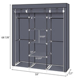 ZNTS 69" Portable Clothes Closet Non-Woven Fabric Wardrobe Double Rod Storage Organizer Gray 98225165