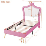 ZNTS Twin Size Upholstered Bed Frame with LED Lights, Modern Upholstered Princess Bed With Crown WF315530AAH