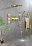 Wall Mounted Waterfall Rain Shower System With 3 Body Sprays & Handheld Shower W92858570