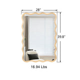 Solid Wood Wavy Rectangle Mirror-Natural-Wood 40" x 28" Modern Mirror Wall Decor for Bathroom, W1445P189612