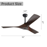 ZNTS 52 Inch Ceiling Fan Without Light, 3 ABS Blades Outdoor Ceiling Fan 6-speed Reversible DC Motor for W934P156667