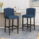 Vienna Contemporary Fabric Tufted Wingback 31 Inch Counter Stools, Set of 2, Navy Blue and Dark 64856.00NBLU