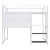 ZNTS Full Size Loft Bed with Desk and Whiteboard, Metal Loft Bed with 3 Shelves and Ladder, White 62617184