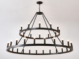 2 Tiers Wagon Wheel Chandelier Wooden Farmhouse 36-Light, Black Metal Chandeliers W1592P264853