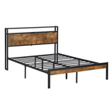 King Size Metal Platform Bed Frame with Wooden Headboard and Footboard with USB LINER, No Box Spring W311119789