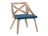 Chair in White Washed Wood and Blue Fabric - Set of 2 B202P223450