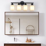 Modern 4-Light Vanity Bathroom Mirror Light, Frosted White Glass with Black Iron Frame, Contemporary W1340P206693