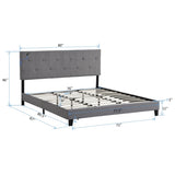 King Size Upholstered Platform Bed Frame with Button Tufted Linen Fabric Headboard, No Box Spring W2297P284478