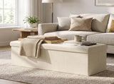Cream White Folding Storage Ottoman Bench with 660lb Capacity, Ottoman with Storage, Footrest 92751478