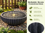 18" Round Sphere Water Fountain with 6 LED Lights Gray Resin Indoor Outdoor Water Feature 48264842