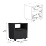 Nightstand 20"H, with One Open Shelf, 1 Drawer and Casters, Black B097133212