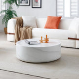 ZNTS 39.37'' White Marble Round Coffee Table Sturdy Fiberglass table for Living Room, No Need Assembly. W876P154763