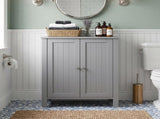 Grey painted MDF bathroom tall cabinet, double-door, vertical ribbed design, 23.6*11.8*31.5in 34325647