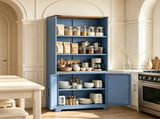 Barn door 3-tier display case, 69.7 31.5 15.4 inches, steel display case with vintage blue and 15660916