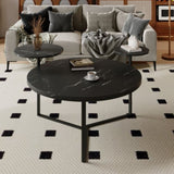 Modern coffee table with two display shelves, Black Faux marble surfaces, Tripod-inspired N735P177472B