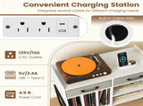 Record Player Stand with Charging Station, Adjustable Shelf & Folding Drawers Vinyl Storage 12718920