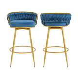Swivel Counter Height Bar Stools Set of 2, 31." Bar Height Stools with Hand-Woven Backrest & Gold N762P216979C