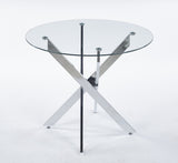 Dining Table with cross metal leg and tempered glass,Modern Space Saving Kitchen Table for Living 36989870