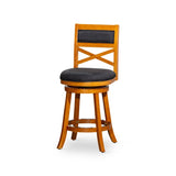 24" Counter Height X-Back Swivel Stool, Natural Finish, Charcoal Fabric Seat B04660718