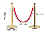 8PCS Velvet Ropes and Posts, 5 ft/1.5 m Red Rope, Stainless Steel Gold Stanchion with Ball Top, Red W3280P326568