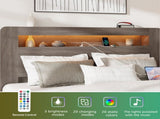 Bed Frame Queen Size, Wood Platform Bed Frame with Storage LED Light Headboard and 2 USB , Noise 65913119