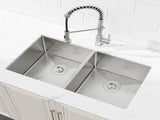 33"x19" Embedded Double Bowl Kitchen Sink, Undermount Handmade Sink in Brushed Unable 56017695