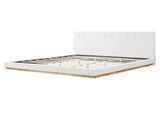 Solid Rubber Wood Platform Bed with Upholstered Headboard, Modern Tufted Design, Sturdy Slat N769P387939W