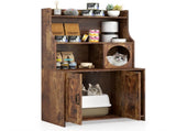 Wooden Hidden Cat Litter Box Enclosure with Storage Shelves Anti-Toppling Design Industrial Style 26529846