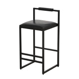 Black Bar Stool with Backrest Set of 2 Counter Height PU Leather Upholstered Bar Chairs with W1757122139