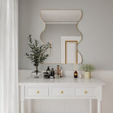 Wall Mirror 30x35 Inch Golden Rectangular Mirror with 2 Wavy Sides Metal Framed Mirror Vanity Mirror W1435133321