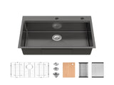Stainless Steel Kitchen Sink, 30x22 Single Bowl, Overmount Handmade Sink in Black, with Cutting 53588355