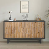 Modern Wooden 4-Door Storage Cabinet with Textured Geometric Design - Natural Wood Door W2729P198997