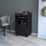FM FURNITURE Crozier Bart Cart, with 1 shelf, 1 door and four built-in wine rack,black B128P321057