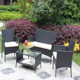 4 PC Rattan Patio Furniture Set Outdoor Patio Cushioned Seat Wicker Sofa W20985037