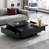 ZNTS Movable Top Coffee Table, Modern Square Wood Coffee Table with High Gloss finish, 4 Hidden Storage 25494699