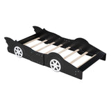 Twin Size Race Car-Shaped Platform Bed with Wheels,Black WF298789AAB