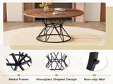 A circular dining table with a diameter of 47.3 inches, featuring 4 walnut wood grain MDF tabletops, W1151P434789