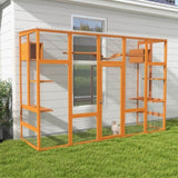 Wooden Cat Enclosure with 6 Jumping Platforms, 2 Cat Condos, Cat Bridge and Scratching Board, Orange W2181P198547