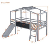 Twin Size Loft Bed with Ladder and Slide, House Bed with Blackboard and Light Strip on the Roof, WF324323AAE