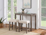Lux Brown 3 Piece Counter Height 36" Pub Table Set with Tufted Creamy White Linen Stools B06178657