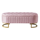 Elegant Upholstered Velvet Storage Ottoman with Button-Tufted,Storage Bench with Metal Legs for N733P208522H