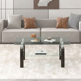 Tempered Clear Glass Coffee Table, 2-Layers Coffee Table Living Room Center Table W171891784