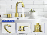 Widespread Bathroom Sink Faucet Brushed Gold 2 Handle 8 inch Lavatory Faucet 3 Hole 360&deg Swivel T3177P351696
